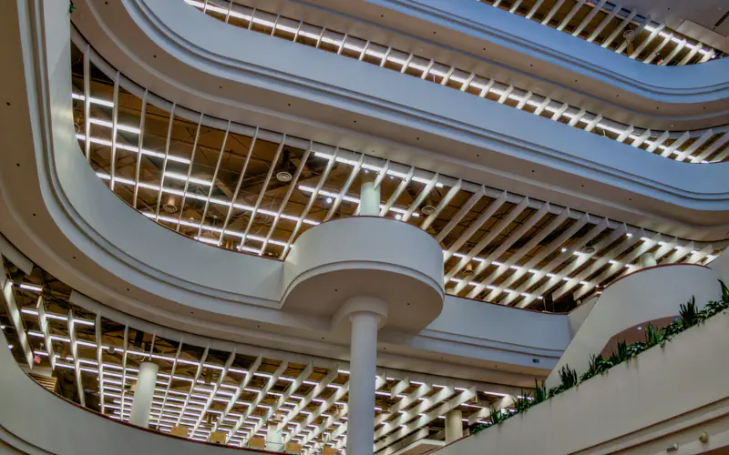 Interior atrium of a modern London office building