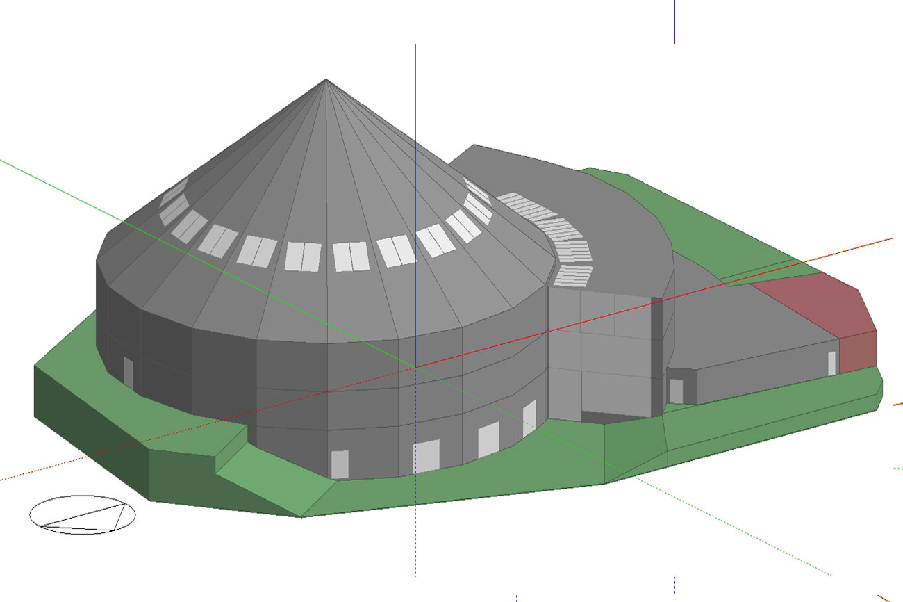 DesignBuilder 3D model of an industrial warehouse — energy performance certificate